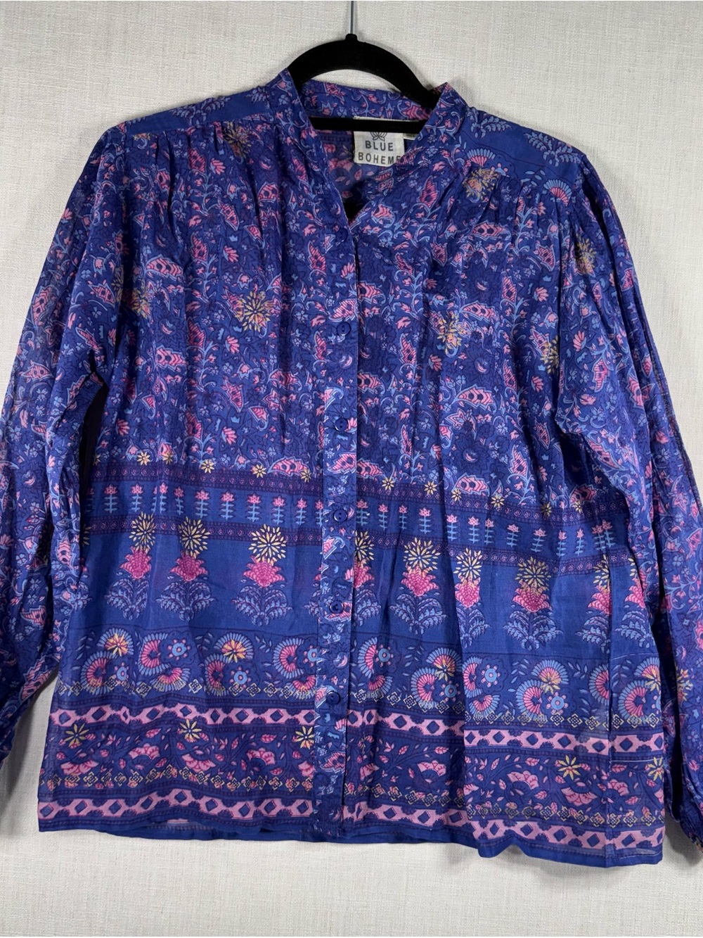 Blue Boheme Women's Blue Floral Button-Down Shirt 100 % Cotton